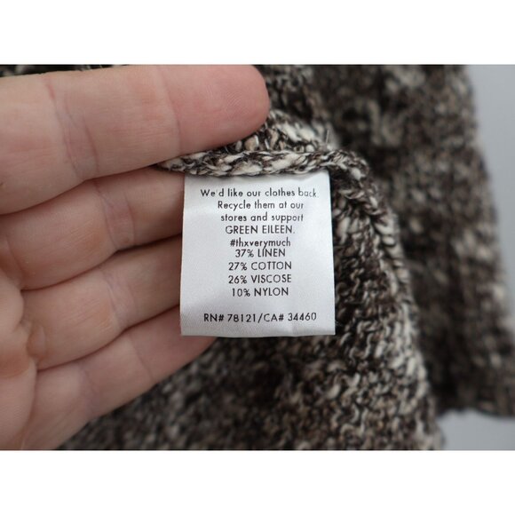 Eileen Fisher Linen Cotton Brown & White Knit Open Front Cardigan Petite Small - Picture 6 of 13